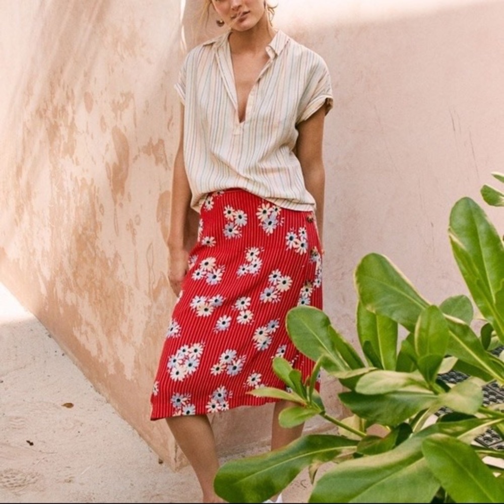 Floral Red Midi Skirt